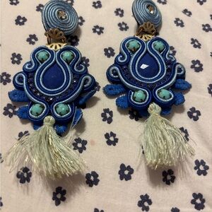Artisan Blue and Gold Statement Earrings